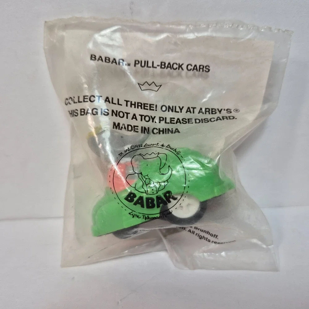 Babar Elephant Racers Arbys Kid Meal Toy Lot Pull Back Cars Vintage 1992 Green